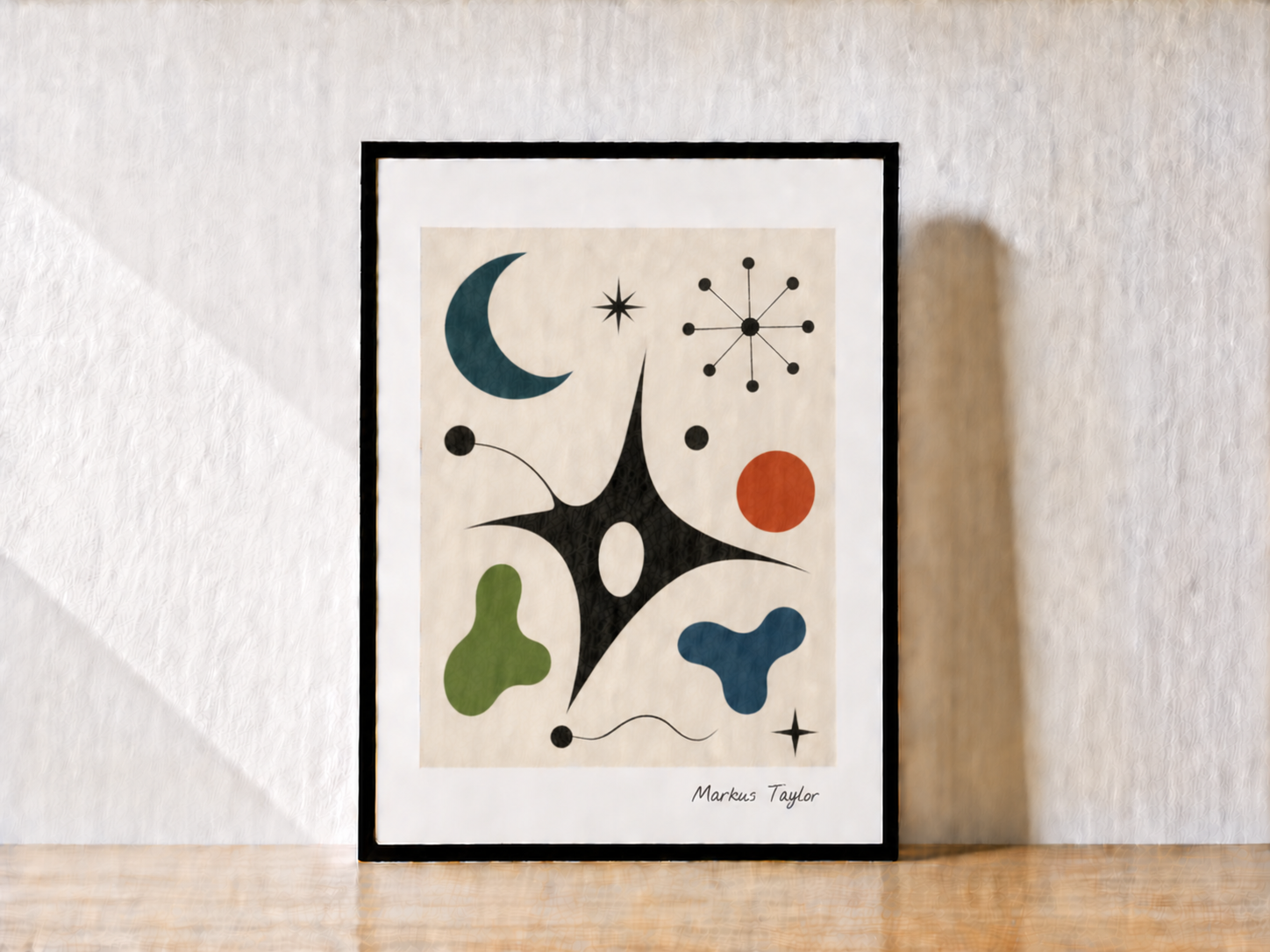 Abstract art on a minimalist shelf