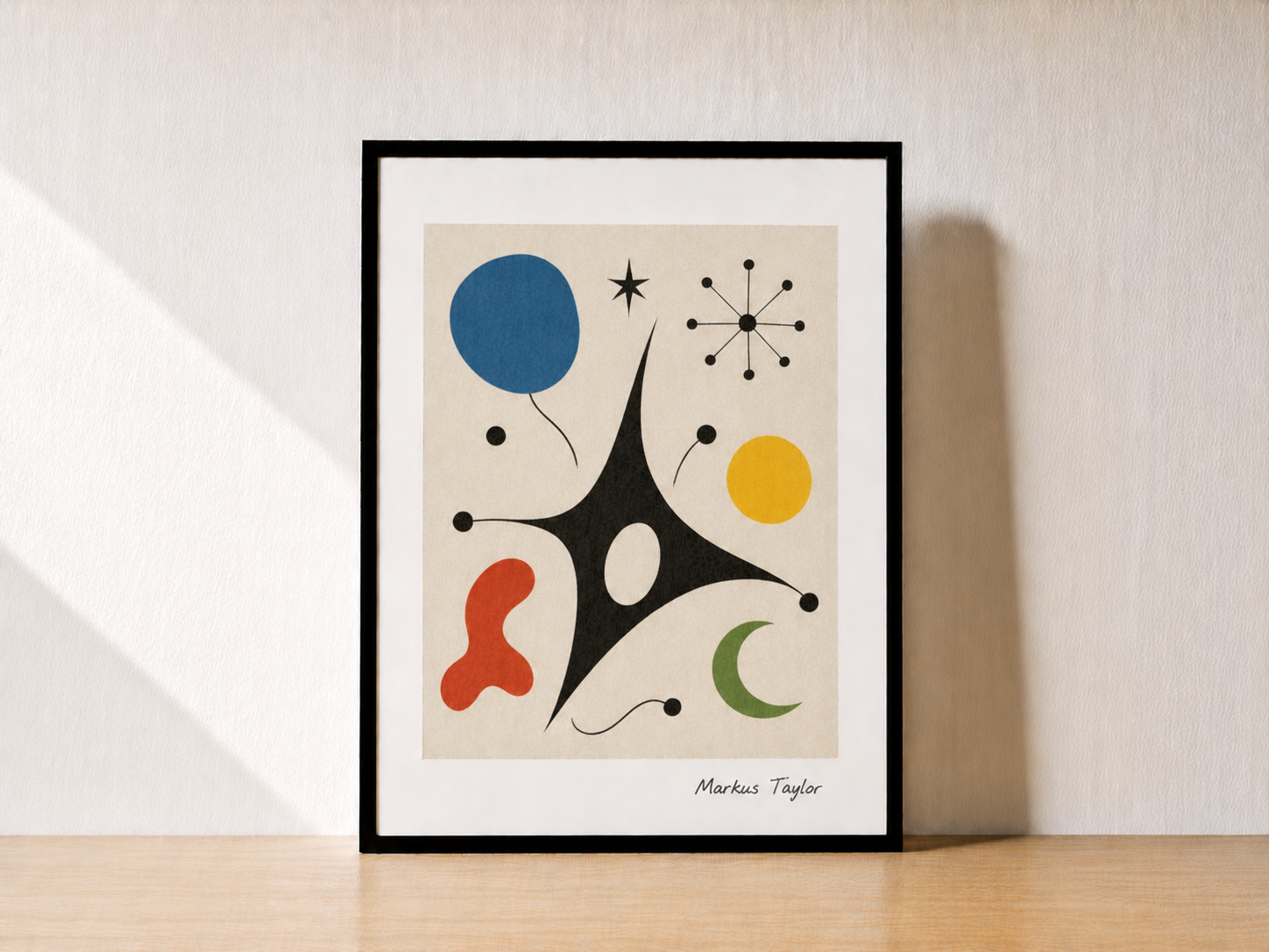 Abstract art on a wooden tabletop