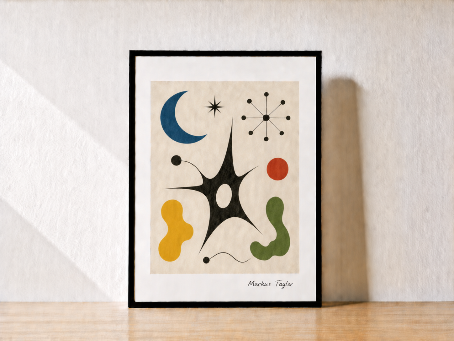 Abstract art on light wooden surface