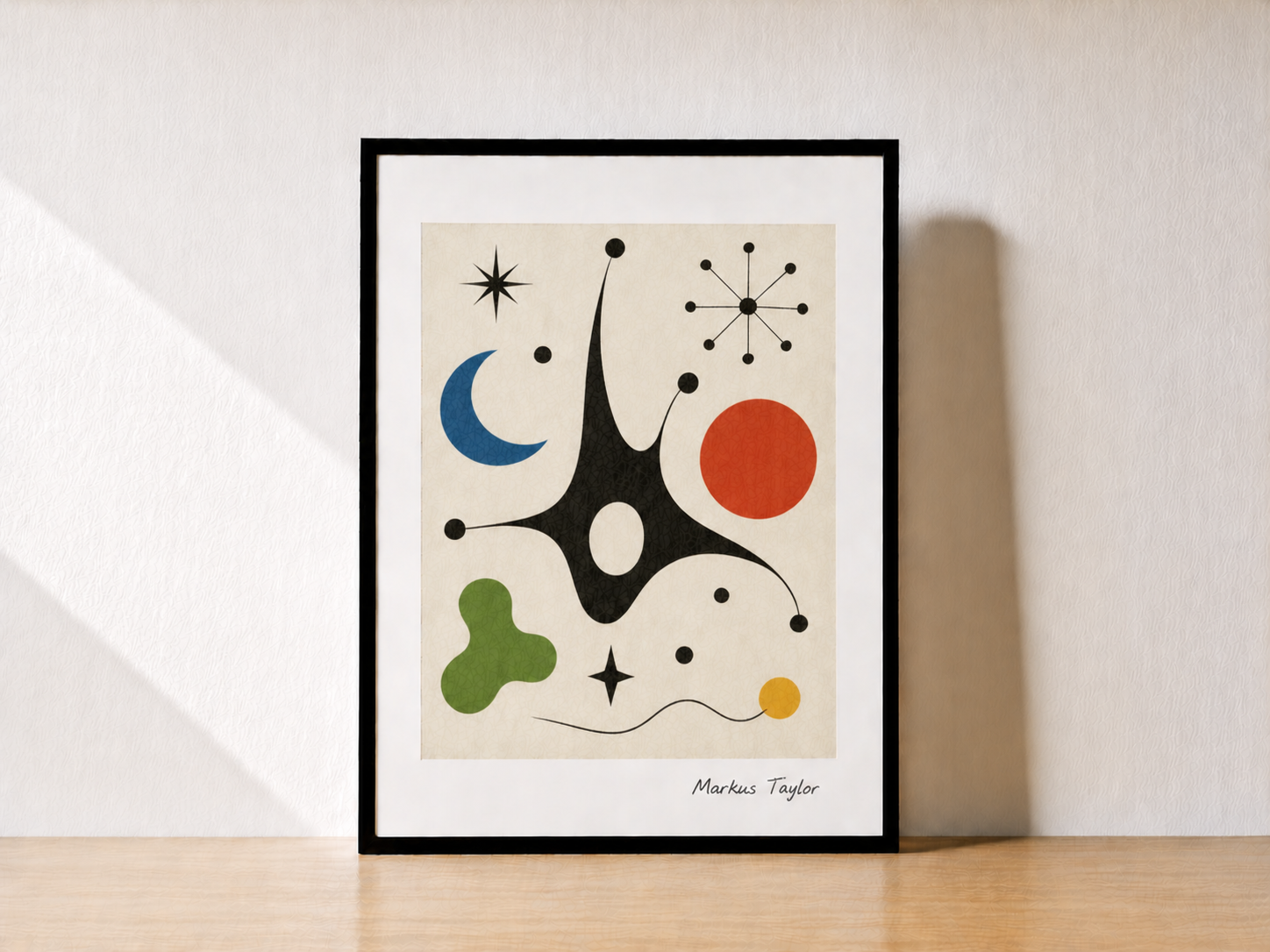 Abstract art on wooden tabletop