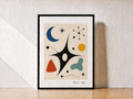 Abstract print on a wooden tabletop