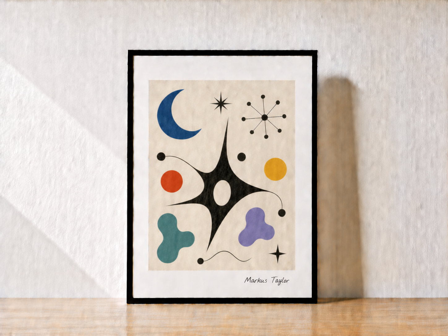 Minimalist abstract art on wooden table