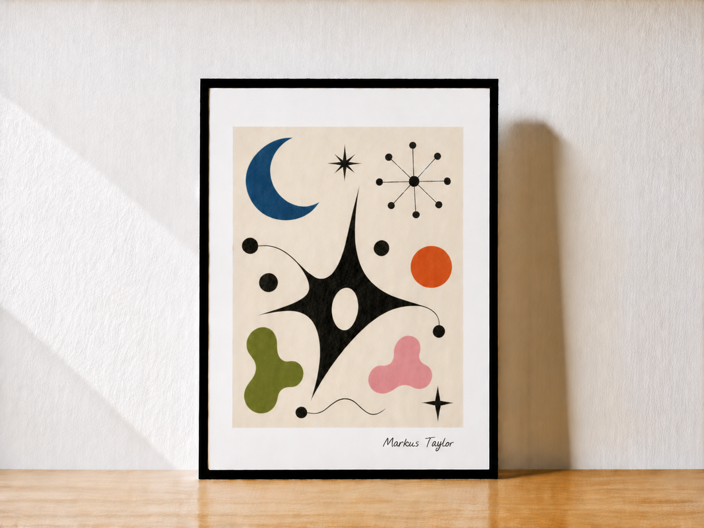 Minimalist abstract art on wooden table (2)