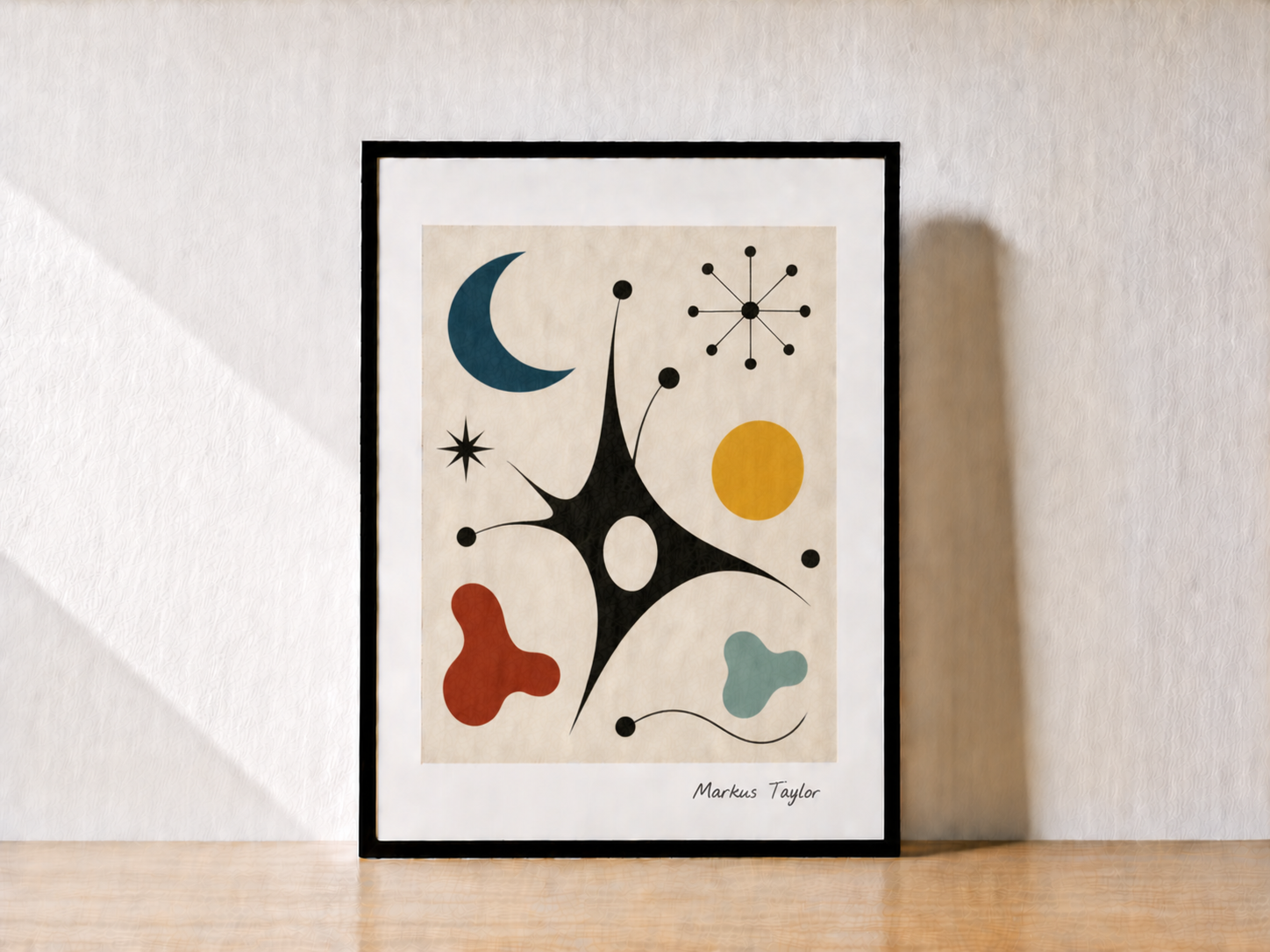 Modern abstract art on wooden surface