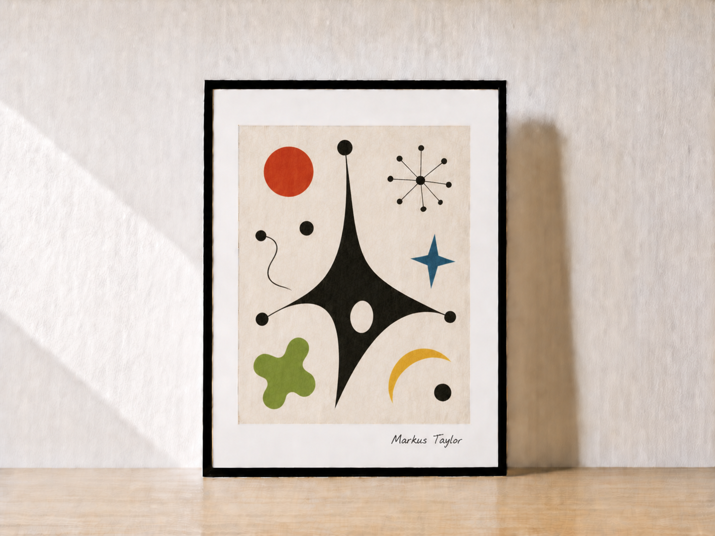 Modern abstract art on wooden tabletop